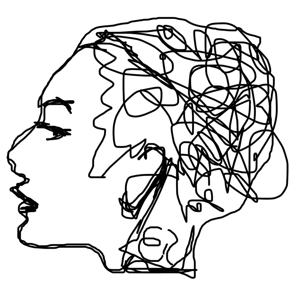 doodle sketch of head hair and mind representing thoughts