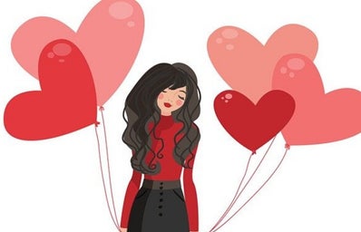 girl holding balloon hearts