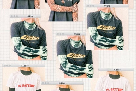 This is an image of a collage of nine photos of a girl wearing a tshirt and turtleneck.