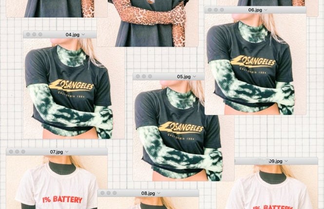 This is an image of a collage of nine photos of a girl wearing a tshirt and turtleneck.