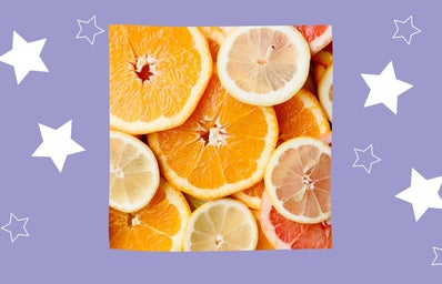 purple background with oranges and stars