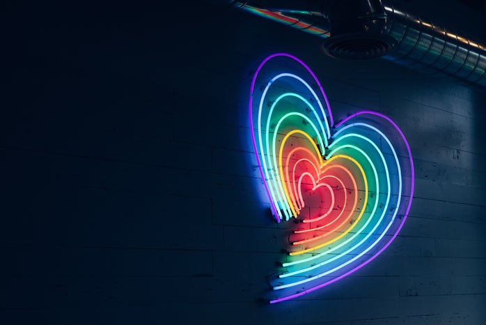 multicolored LED heart on wall