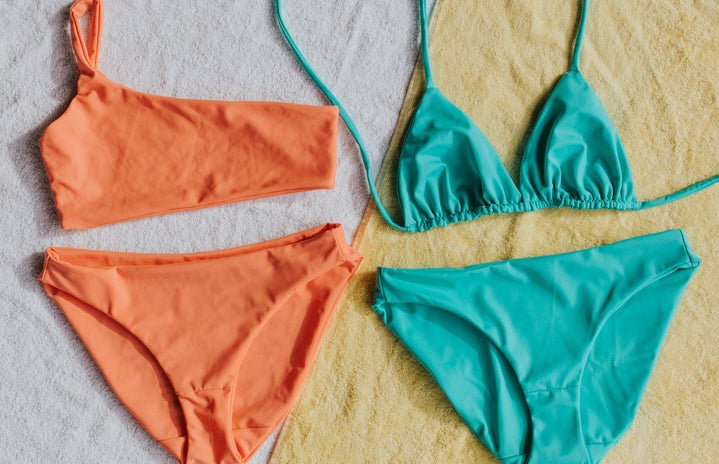 orange and blue bikini bathing suits