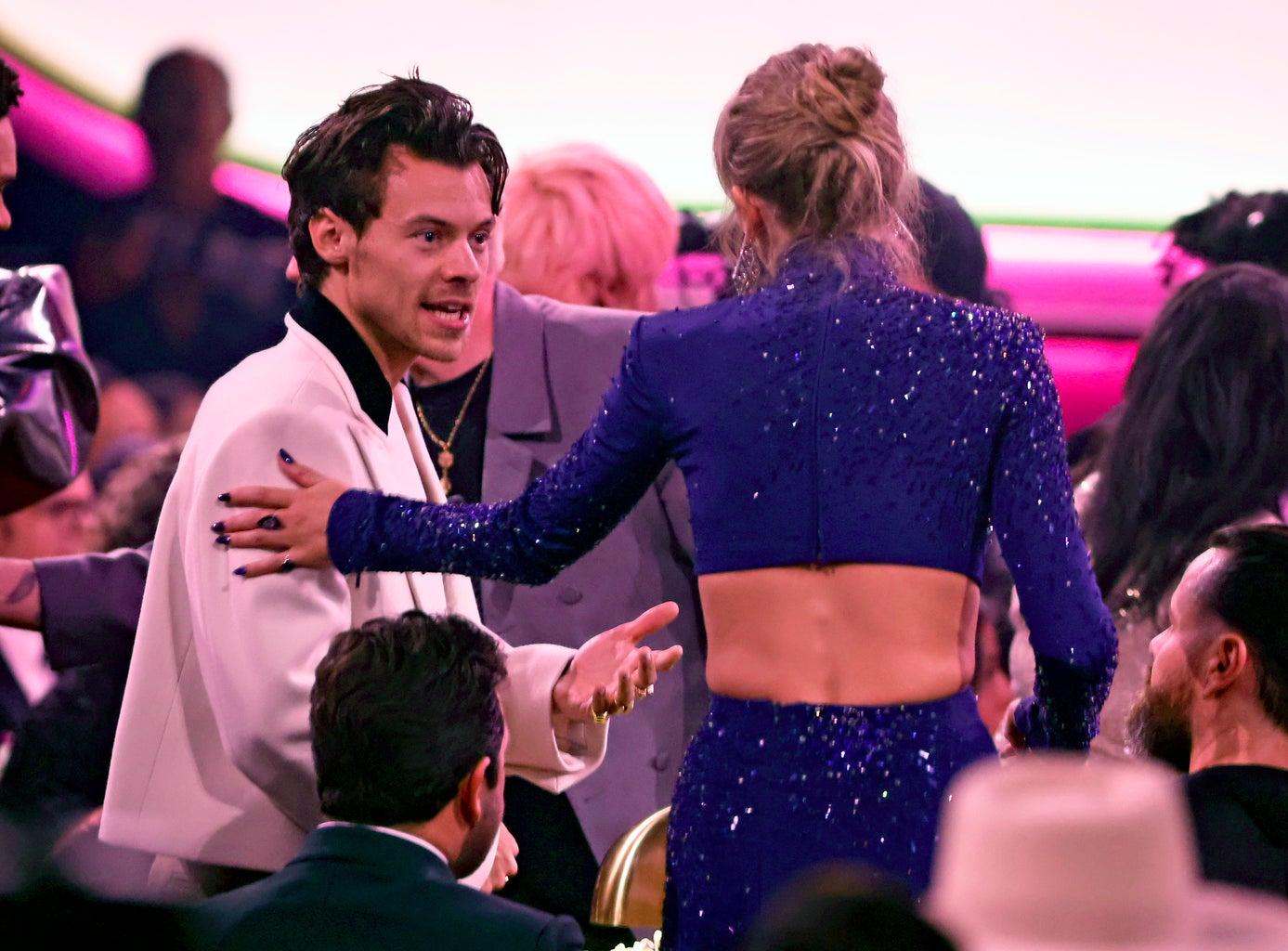 taylor swift and harry styles talk at the 2023 grammy awards