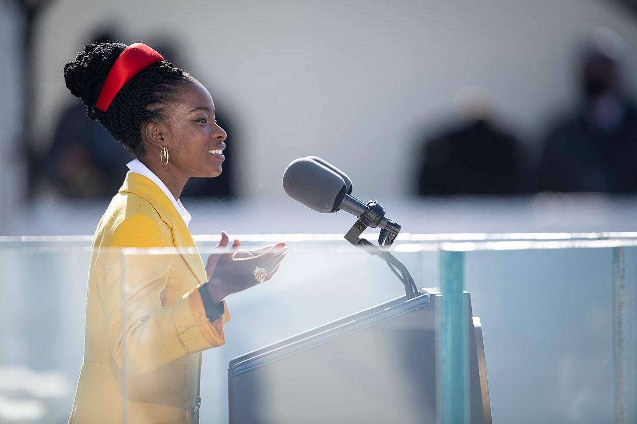 Amanda Gorman speaking at President Joe Biden's Inauguration