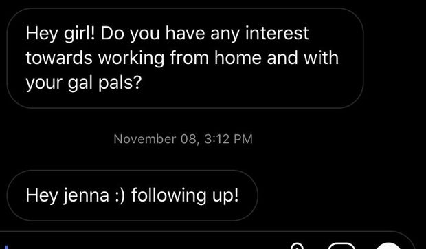 Screenshot of someone messaging me asking if I want to