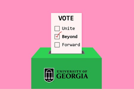 Graphic of a voting ballot for UGA. Beyond is checked.