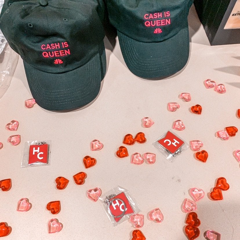 Hats and hearts on table