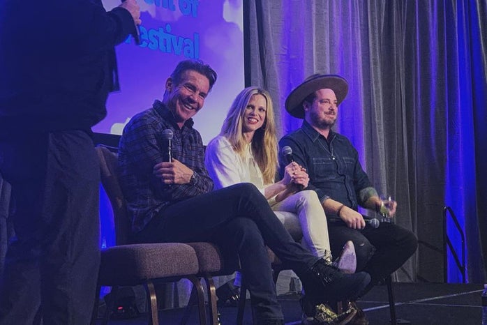 Dennis Quaid, Scarlett Burke, and Jingle Jared Gutstadt at the Brand Storytelling conference
