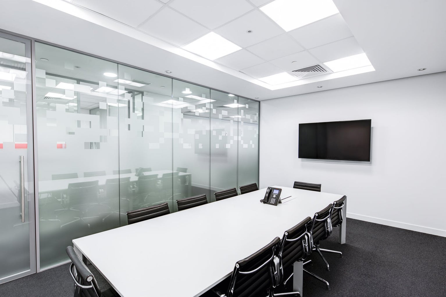 black and white conference room job business