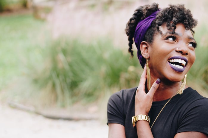 Woman wearing purple lipstick