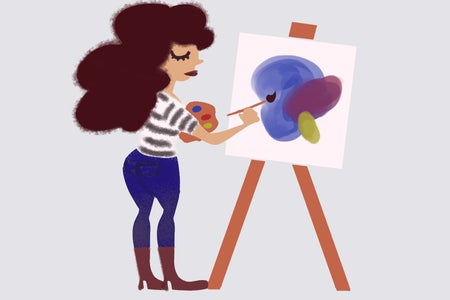 A graphic of a woman painting.