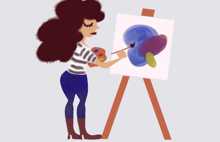 A graphic of a woman painting.