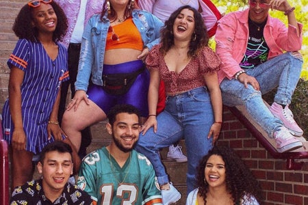Boys and girls sitting on stairs