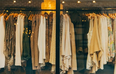 Rack of clothing in a store window