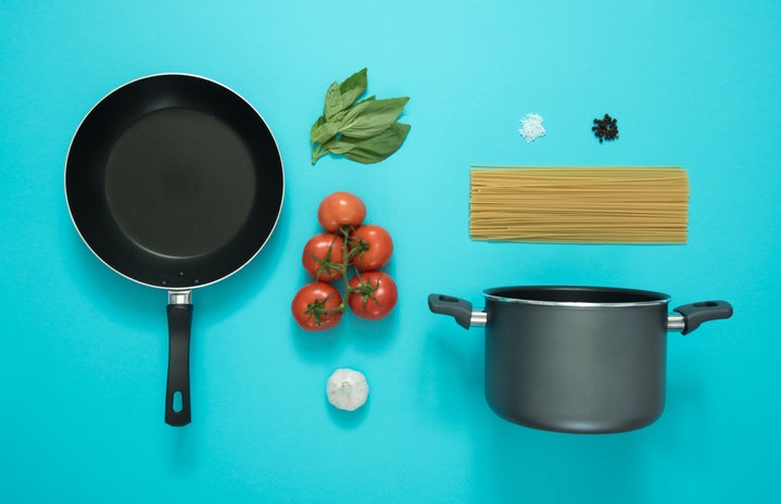 flat lay of the ingredients and tools for making pasta