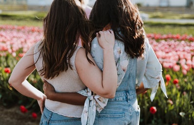 girls in flower field