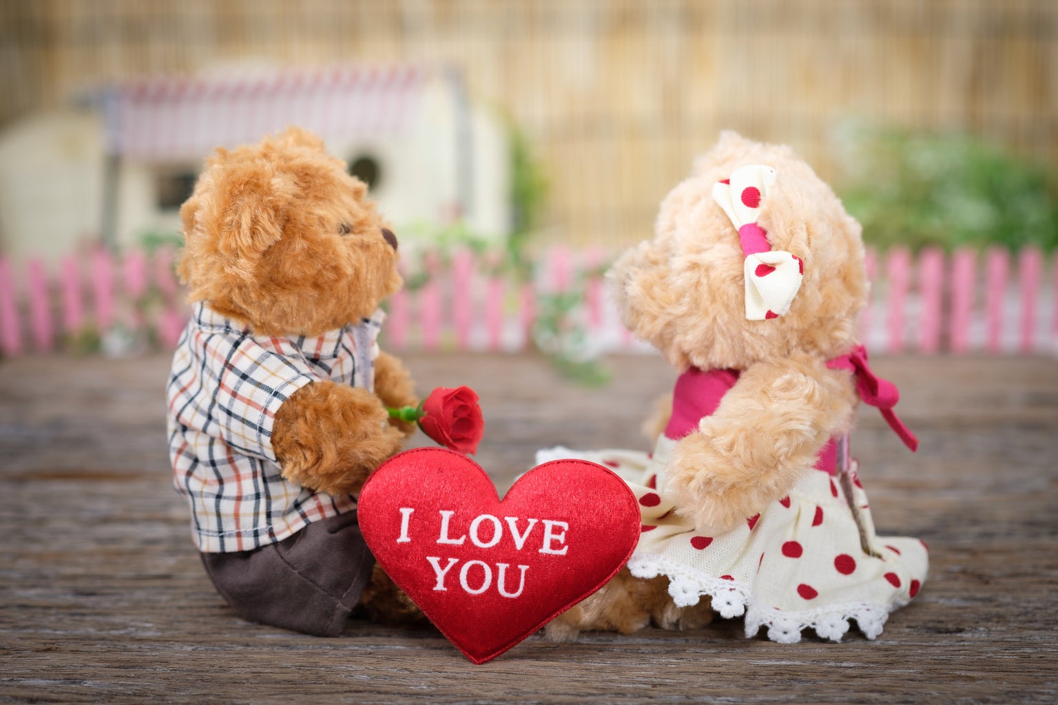 two teddy bears with a heart that says \