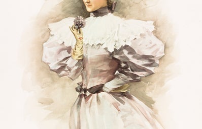A painting of a woman wearing 19th century clothing.