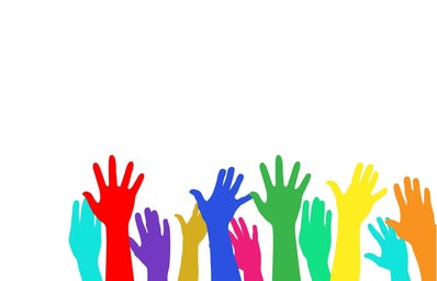 Colorful raised hands