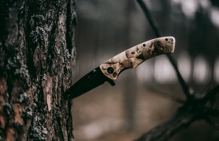 knife stuck in a tree
