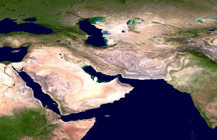 satellite of Asia, water and land illustration