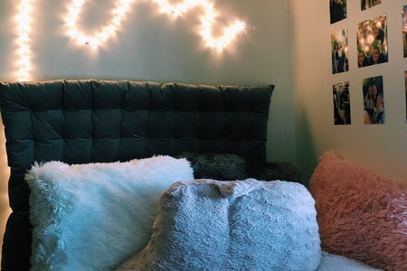 Dorm room bed with lights