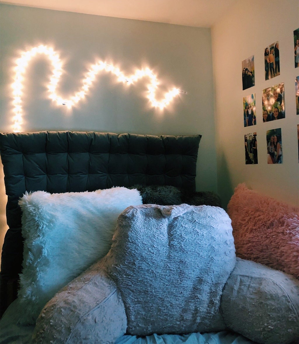 Dorm room bed with lights