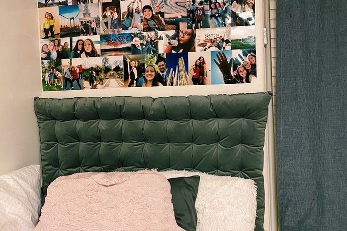 Dorm room with collage