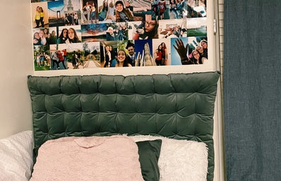 Dorm room with collage