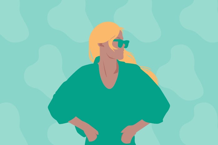 Clipart of woman wearing teal with blue background