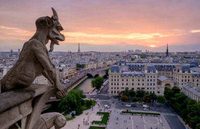 ariel view of Paris, France at sunset