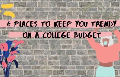cover for an article, 6 places to keep you trendy on a college budget, brick wall with graphics