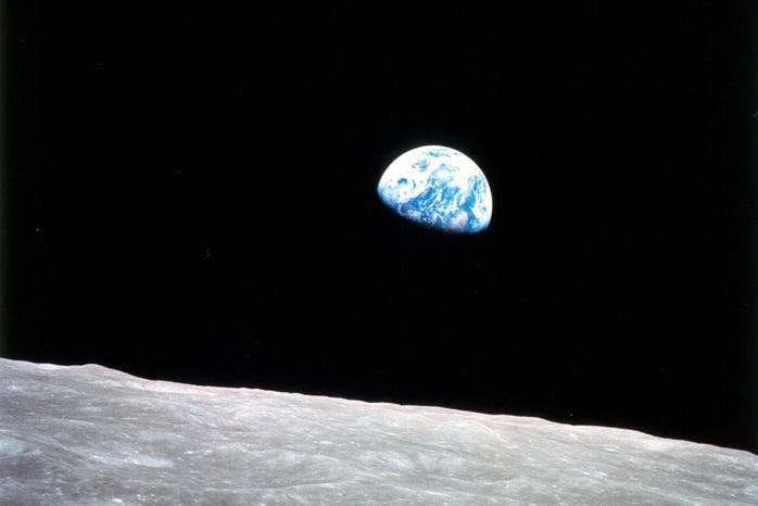 view of Earth from Moon at an angle