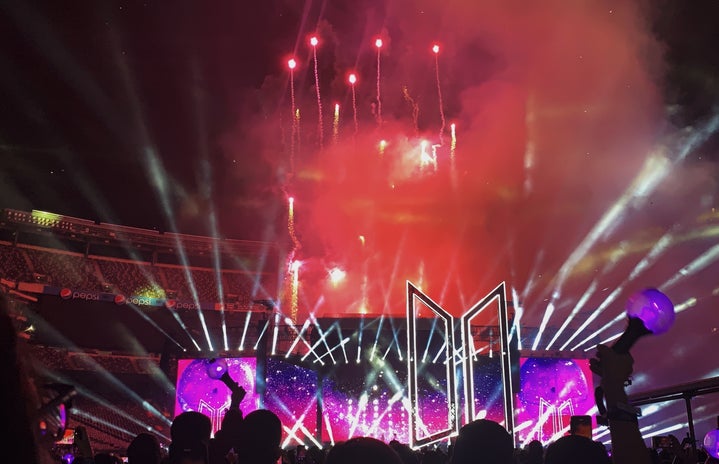 Fireworks at Kpop band BTS concert at MetLife Stadium