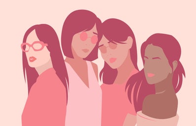 Pink cartoon graphic of women