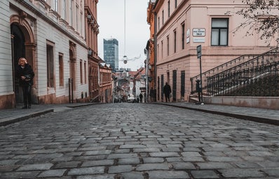 Low view image of cobblestone street in Zagreb, Croatia