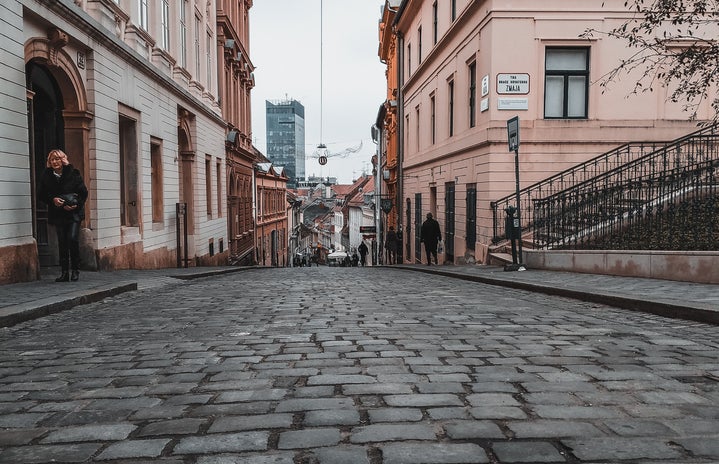 Low view image of cobblestone street in Zagreb, Croatia