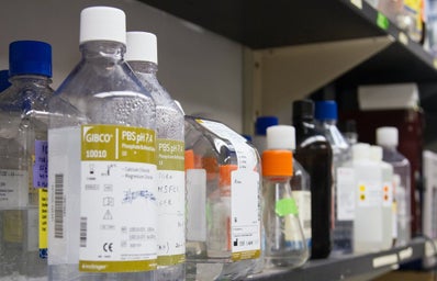Glass bottles in a lab