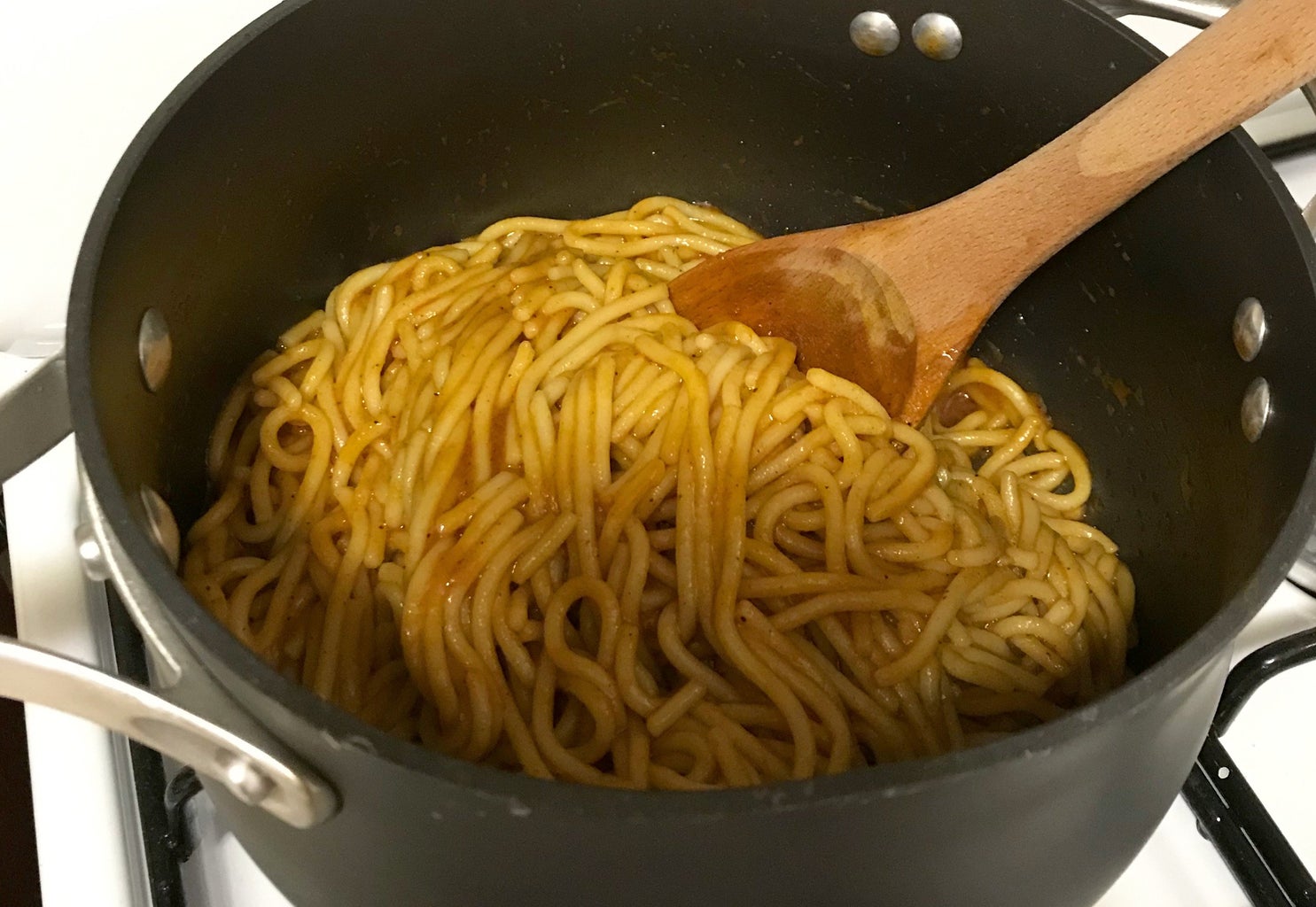 a pot of spaghetti