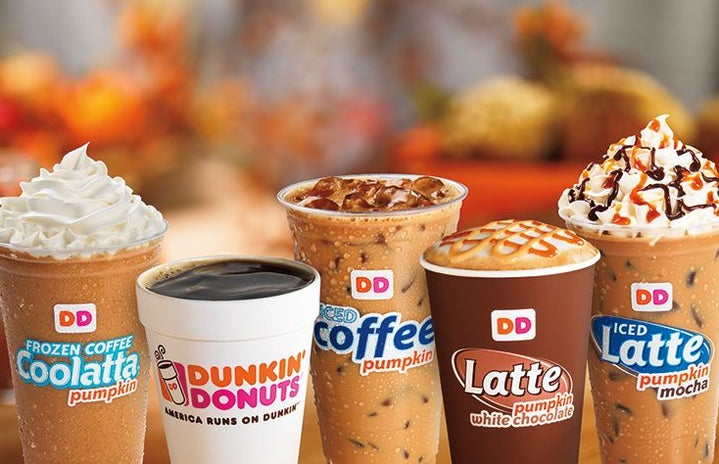 A picture of different beverages from Dunkin\'