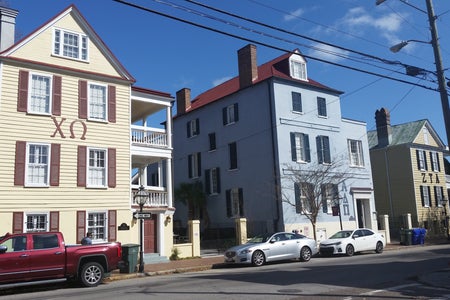 3 sorority houses on a street