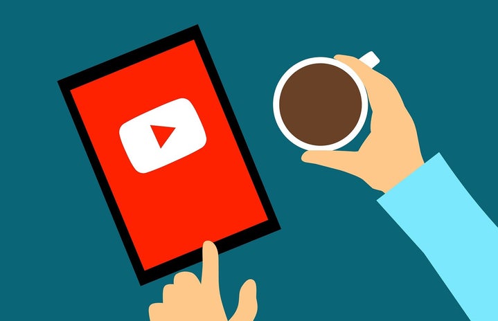 Illustration of YouTube on a device with coffee.