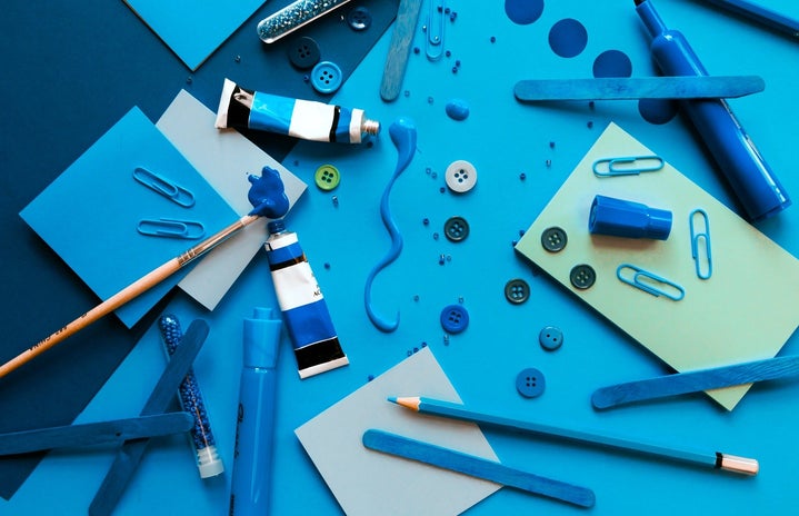 a bunch of blue items on a blue background