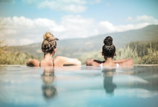 Two women in swimming pool