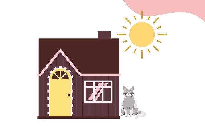 animated house with a cat and the sun