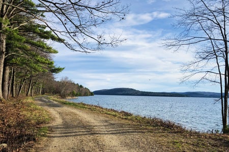 view of Quabbin walking trail with mountains
