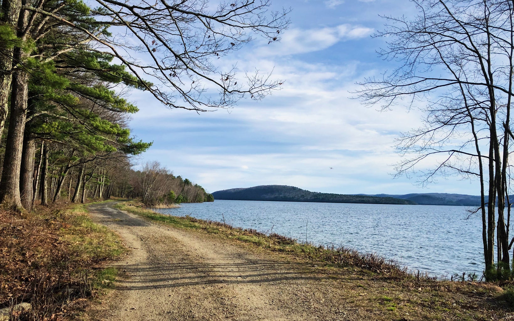 view of Quabbin walking trail with mountains