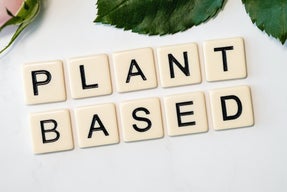 plant based, white and black wooden blocks
