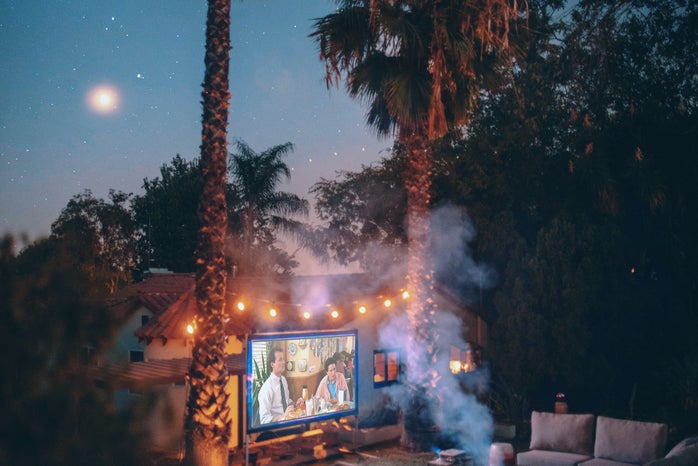 Backyard movie projector outside